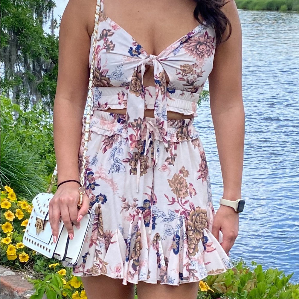 Two Piece Floral Top and Skirt Set